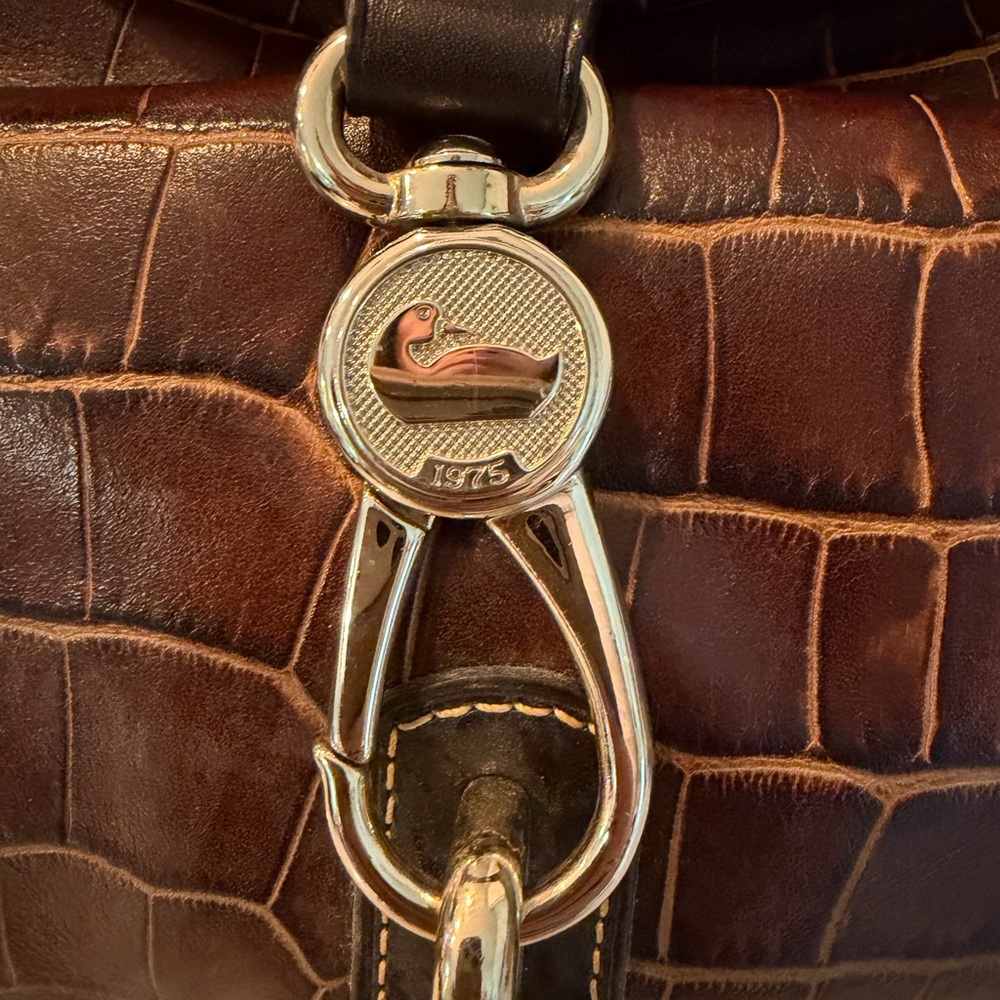 Dooney and Bourke Brown Croc-Embossed Leather Shoulder Bag with Gold Hardware - Picture 3 of 4